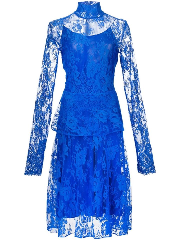 Tome Lace Turtleneck Dress, Women's, Size: 4, Blue, Cotton/polyamide