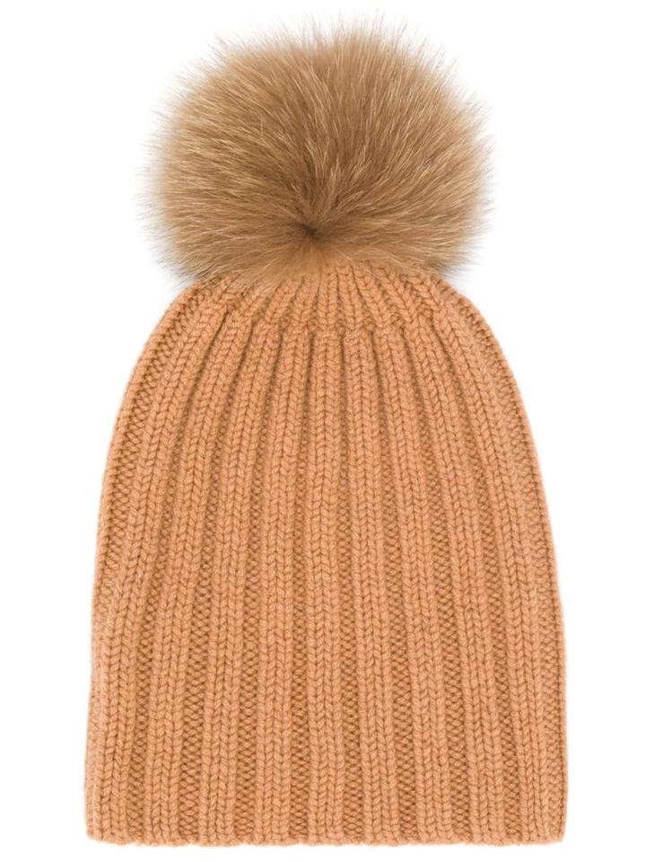 Danielapi Pom-pom Ribbed Knit Hat - Brown