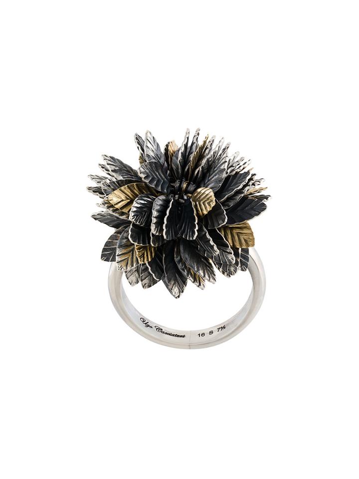 Ugo Cacciatori 3d Leaf Detail Ring - Metallic