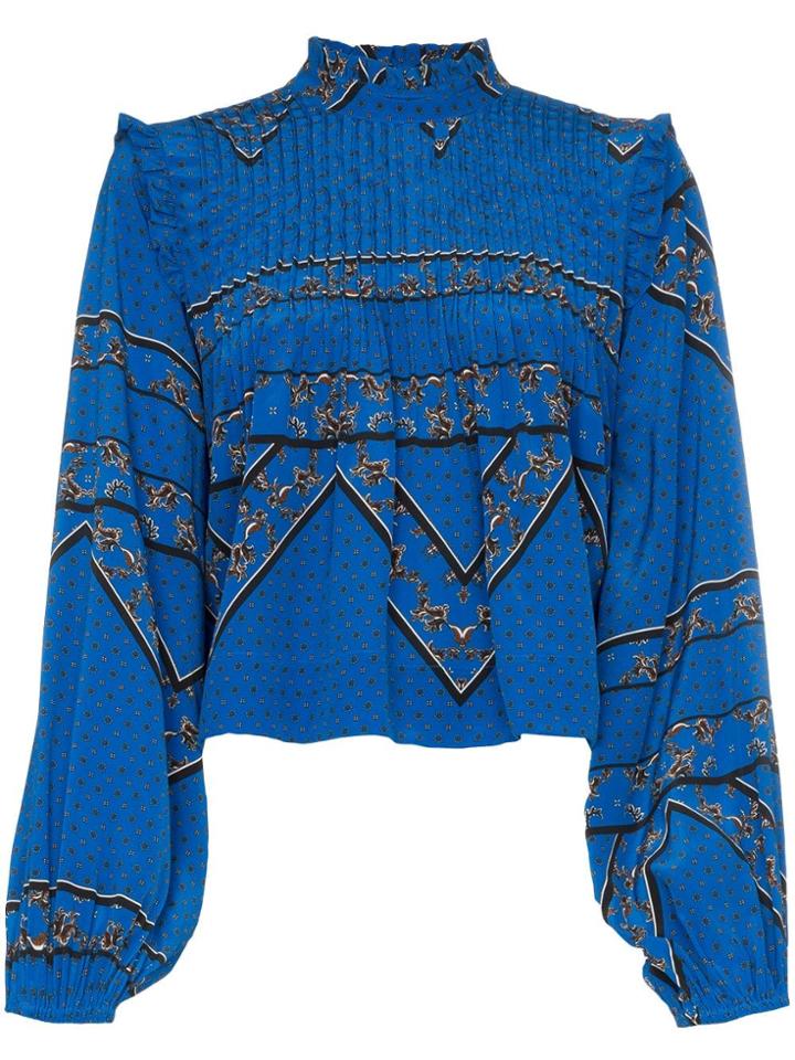 Ganni Pleat Detail Printed Blouse - Blue