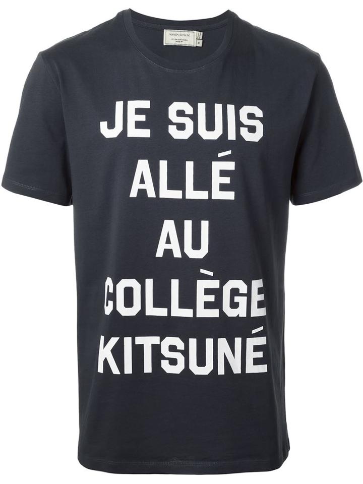 Maison Kitsuné Front Print T-shirt, Men's, Size: M, Blue, Cotton