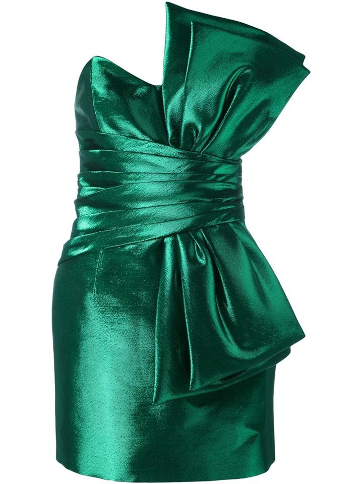 Saint Laurent Strapless Bow Mini Dress, Women's, Size: 40, Green, Cotton/acetate/silk/metallized Polyester
