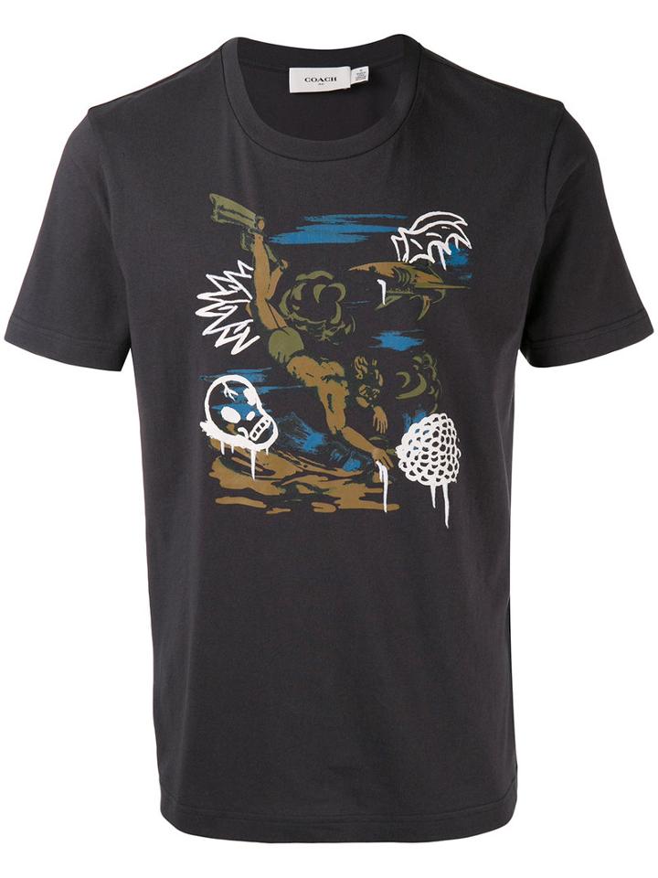 Coach Graphic Print T-shirt, Men's, Size: Small, Blue, Cotton