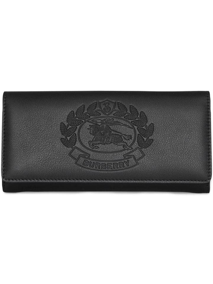 Burberry Embossed Crest Two-tone Leather Continental Wallet - Black