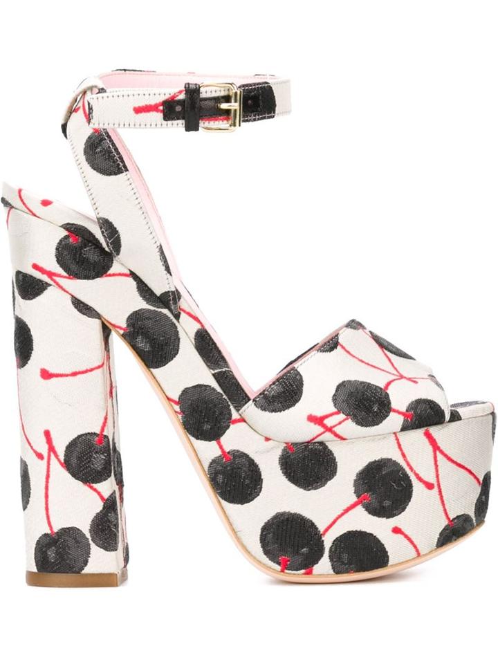 Giamba Cherry Print Platform Sandals, Women's, Size: 40, Grey, Cotton/leather