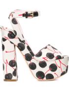 Giamba Cherry Print Platform Sandals, Women's, Size: 40, Grey, Cotton/leather