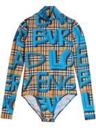 Burberry Graffiti Vintage Check Jersey Turtleneck Bodysuit - Blue