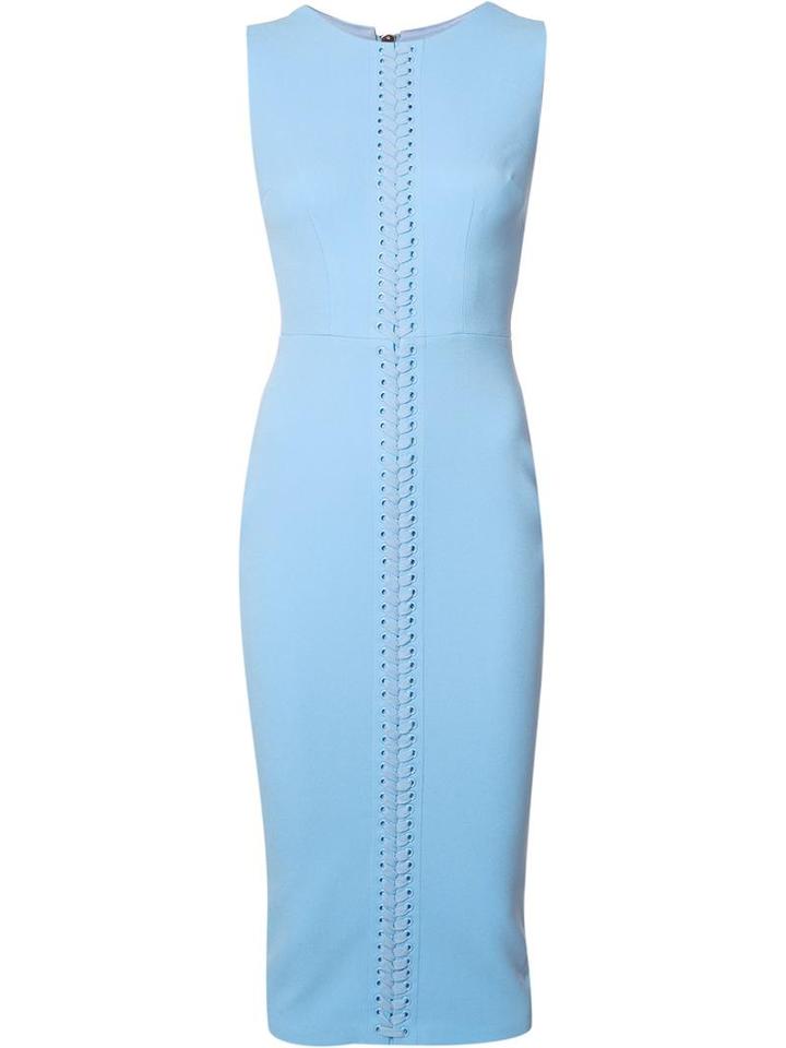 Alex Perry Lace-up Detailing Fitted Dress, Women's, Size: 6, Blue, Triacetate/polyester