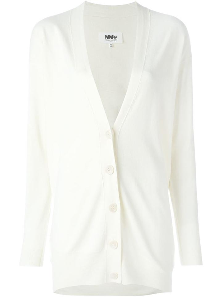 Mm6 Maison Margiela Long V-neck Cardigan, Women's, Size: Large, White, Viscose/wool