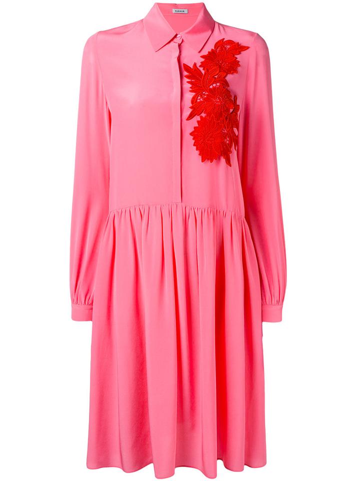 P.a.r.o.s.h. - Floral Patch Shirt Dress - Women - Silk/cotton/polyester - M, Pink/purple, Silk/cotton/polyester