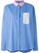 Odeeh Contrasting Collar Striped Shirt, Women's, Size: 36, Blue, Cotton