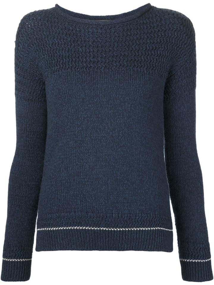Loro Piana Contrast Stitch Marled Sweater - Blue