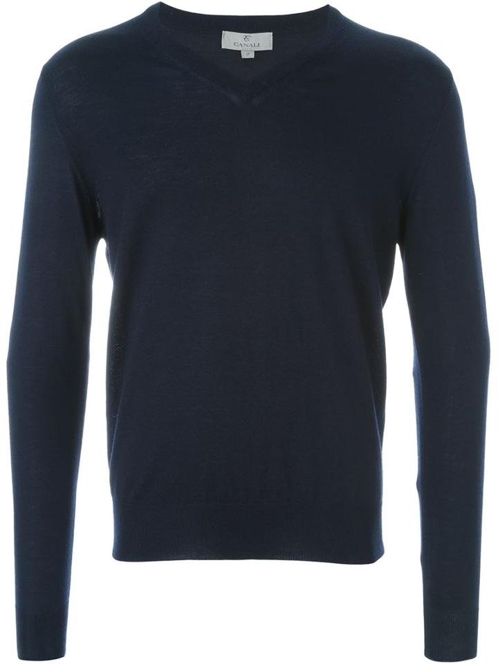 Canali V-neck Sweater, Men's, Size: 50, Blue, Merino