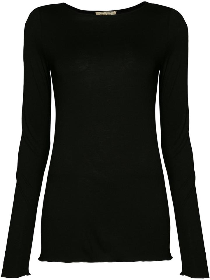 Nili Lotan Boat Neck T-shirt, Women's, Size: Large, Black, Viscose
