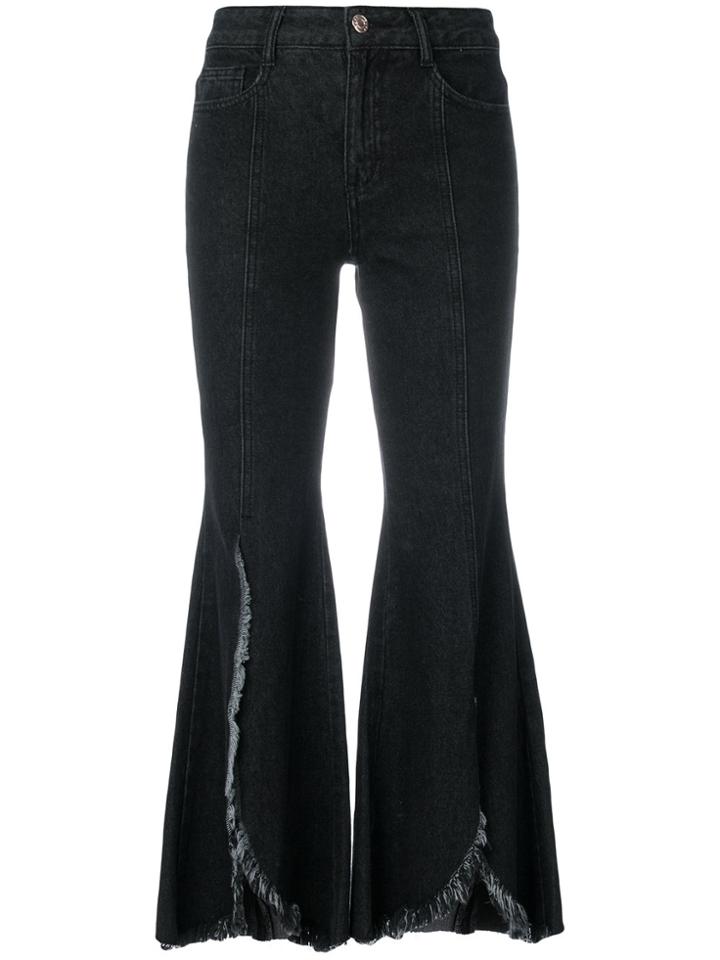 Sjyp Flared Leg Distressed Jeans - Black