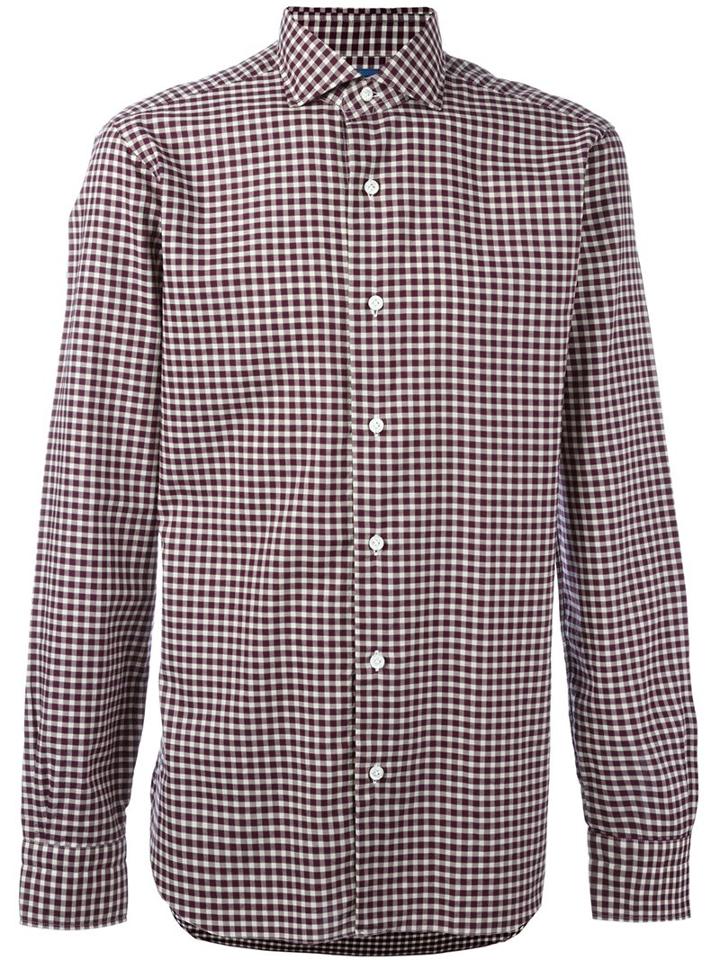 Barba Checked Shirt, Men's, Size: 43, Red, Cotton