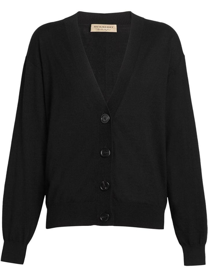 Burberry Vintage Check Detail Merino Wool Cardigan - Black