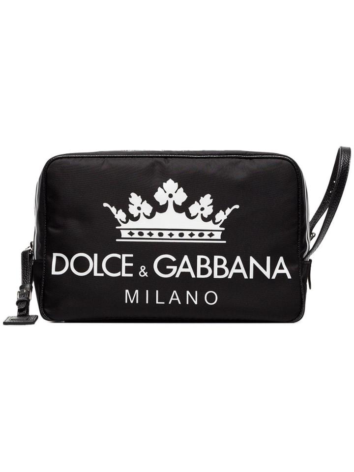 Dolce & Gabbana Black Dg Logo Leather Wash Bag