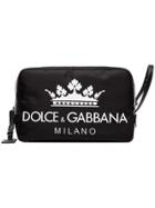 Dolce & Gabbana Black Dg Logo Leather Wash Bag