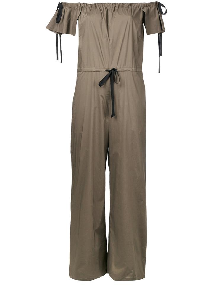 Aula - Off Shoulder Jumpsuit - Women - Cotton/polyurethane - 0, Women's, Brown, Cotton/polyurethane