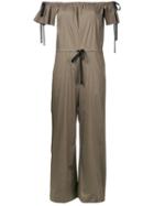 Aula - Off Shoulder Jumpsuit - Women - Cotton/polyurethane - 0, Women's, Brown, Cotton/polyurethane