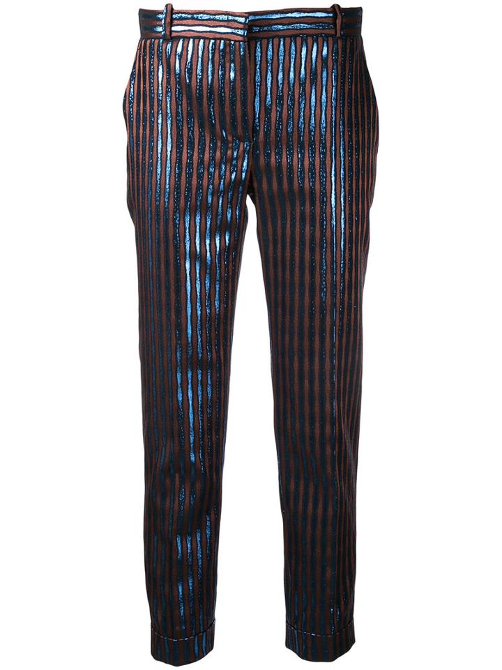 Carven - Striped Cropped Trousers - Women - Polyester/metallized Polyester - 38, Blue, Polyester/metallized Polyester