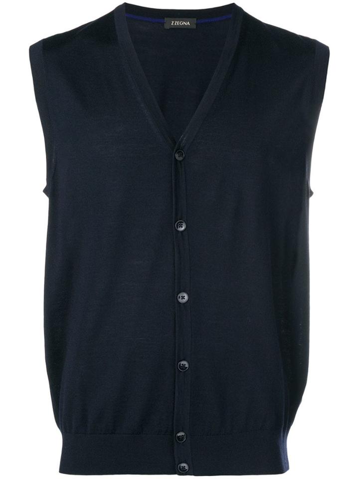 Z Zegna Sleeveless Cardigan - Blue