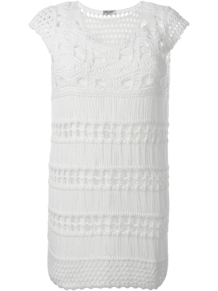 Saint Laurent Knitted Shift Dress, Women's, Size: Xs, White, Cotton