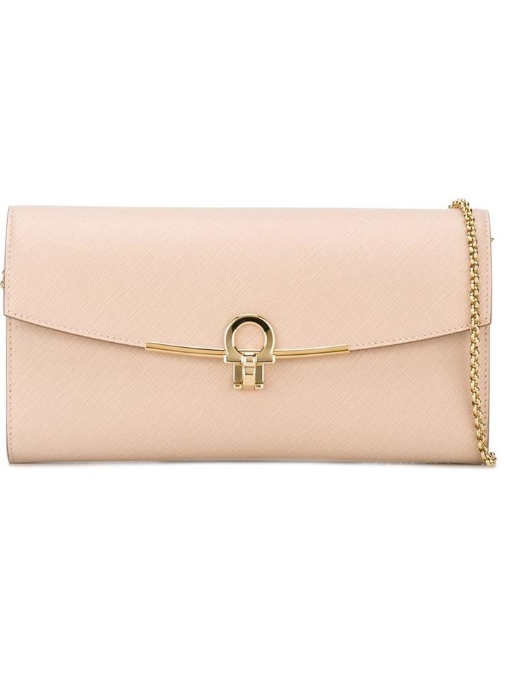 Salvatore Ferragamo - Gancio Flap Clutch - Women - Leather - One Size, Nude/neutrals, Leather
