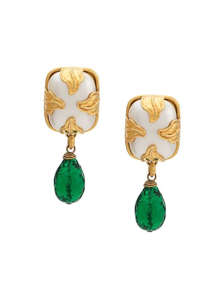 Rewind Vintage Affairs 1990's Pearl And Gemstone Clip On Earrings -