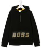 Boss Kids Teen Logo Print Hoodie - Black