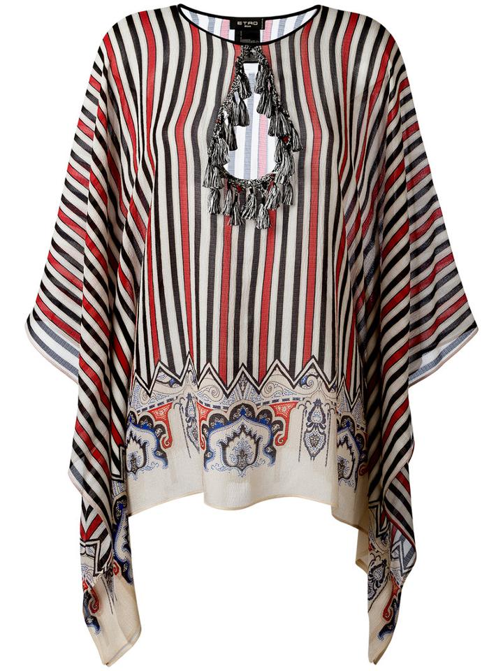 Etro - Tassel Embellished Striped Tunic - Women - Silk/viscose - One Size, Black, Silk/viscose