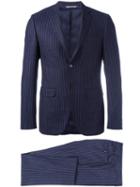 Canali Striped Detail Suit, Men's, Size: 46, Blue, Virgin Wool/cupro