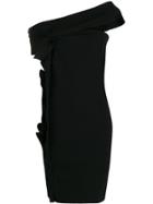 Lanvin One Shoulder Ruffle Trim Dress - Black