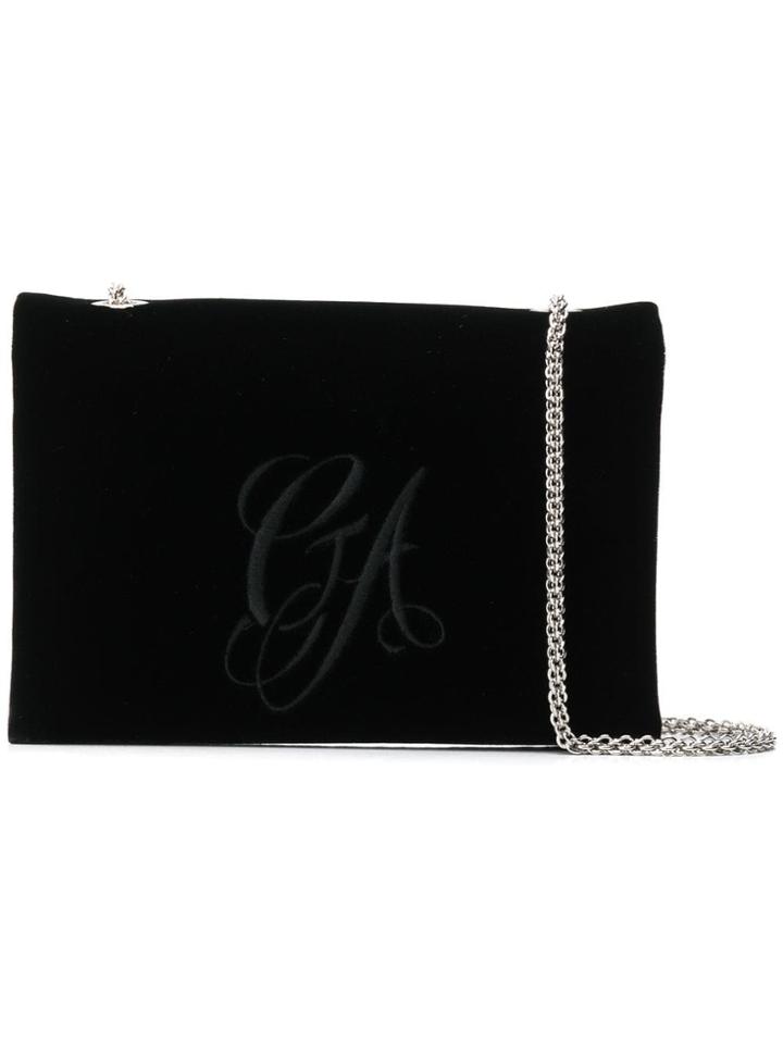 Giorgio Armani Embroidered Velvet Chain Bag - Black
