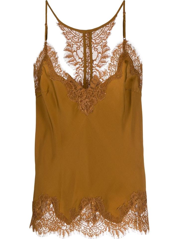 Gold Hawk Lace Trim Slip Top - Brown