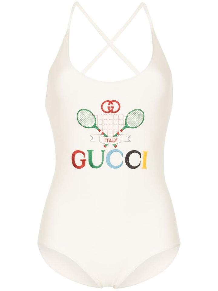 Gucci Embroidered Tennis Logo Swimsuit - White