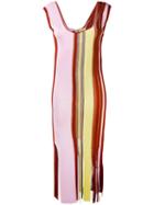 Marco De Vincenzo - Striped Midi-dress - Women - Polyamide/viscose - 44, Pink/purple, Polyamide/viscose