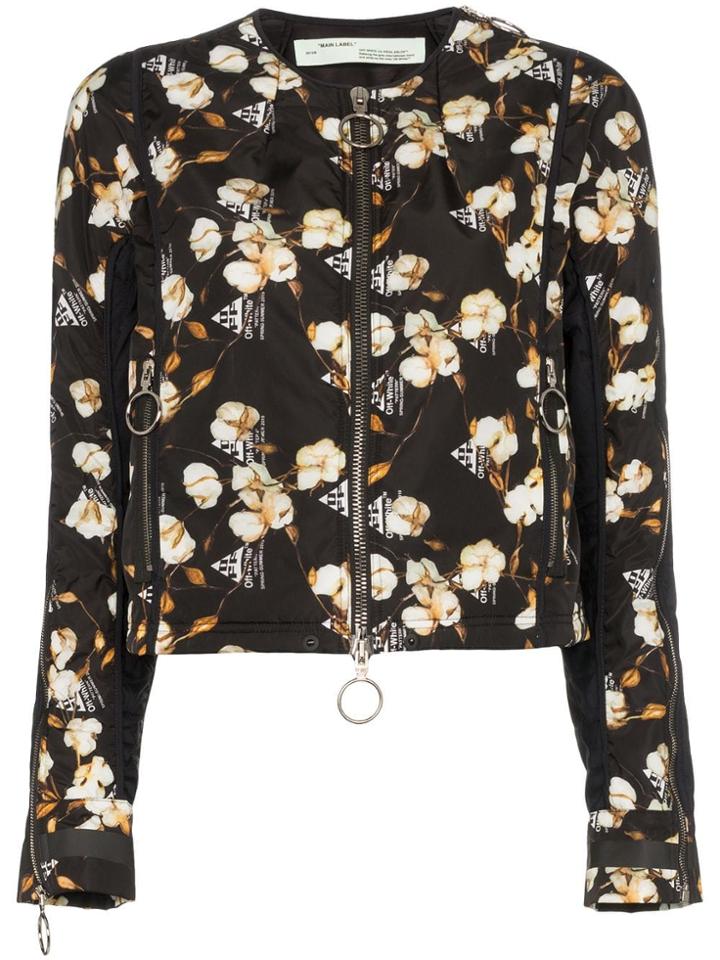 Off-white Floral Printed Bomber Jacket - Black