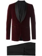 Salvatore Ferragamo Three-piece Smoking Suit, Men's, Size: 54, Red, Cotton/cupro/viscose