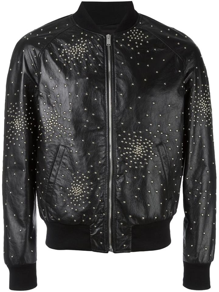 Saint Laurent Oversized Teddy Studded Jacket, Men's, Size: 50, Black, Cotton/lamb Skin/cupro/metal