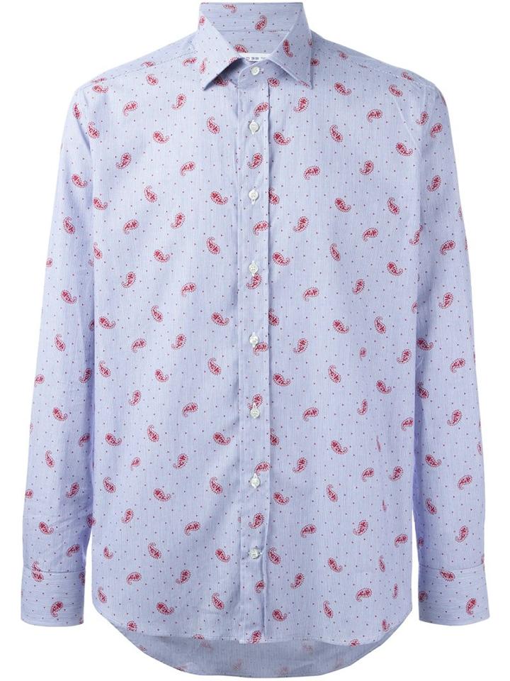 Etro Polka Dots Pattern Shirt, Men's, Size: 44, Blue, Cotton