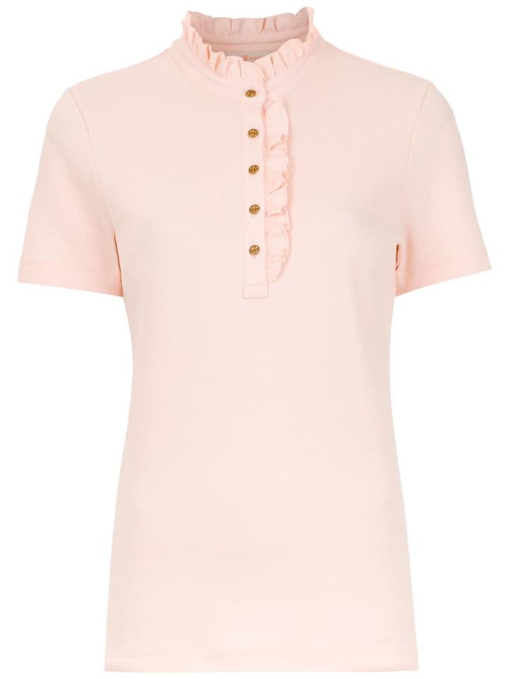 Tory Burch Ruffle Trim Polo Top - Pink