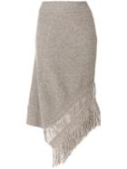 Stella Mccartney - Asymmetric Fringed Skirt - Women - Wool/cashmere - 38, Brown, Wool/cashmere