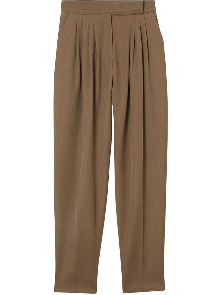Burberry Pleat Detail Wool Twill Tailored Trousers - Brown