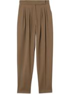 Burberry Pleat Detail Wool Twill Tailored Trousers - Brown