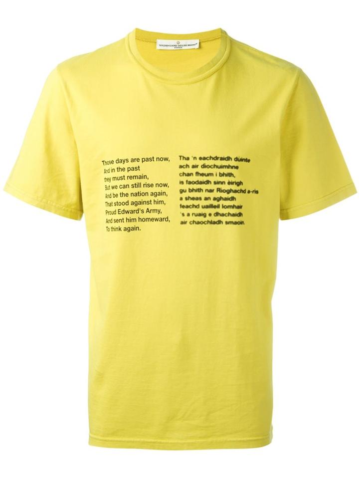 Golden Goose Deluxe Brand Poem Print T-shirt, Men's, Size: Small, Yellow/orange, Cotton