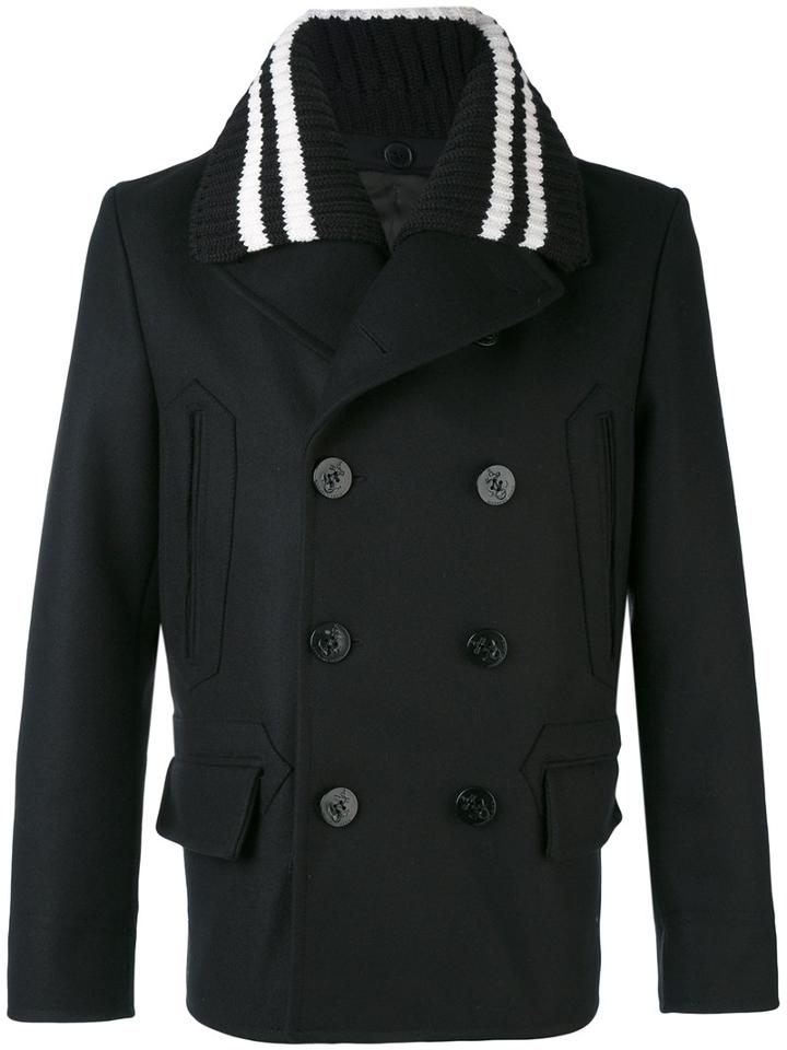 Givenchy - Knitted Collar Car Coat - Men - Cotton/polyamide/cupro/wool - 52, Black, Cotton/polyamide/cupro/wool
