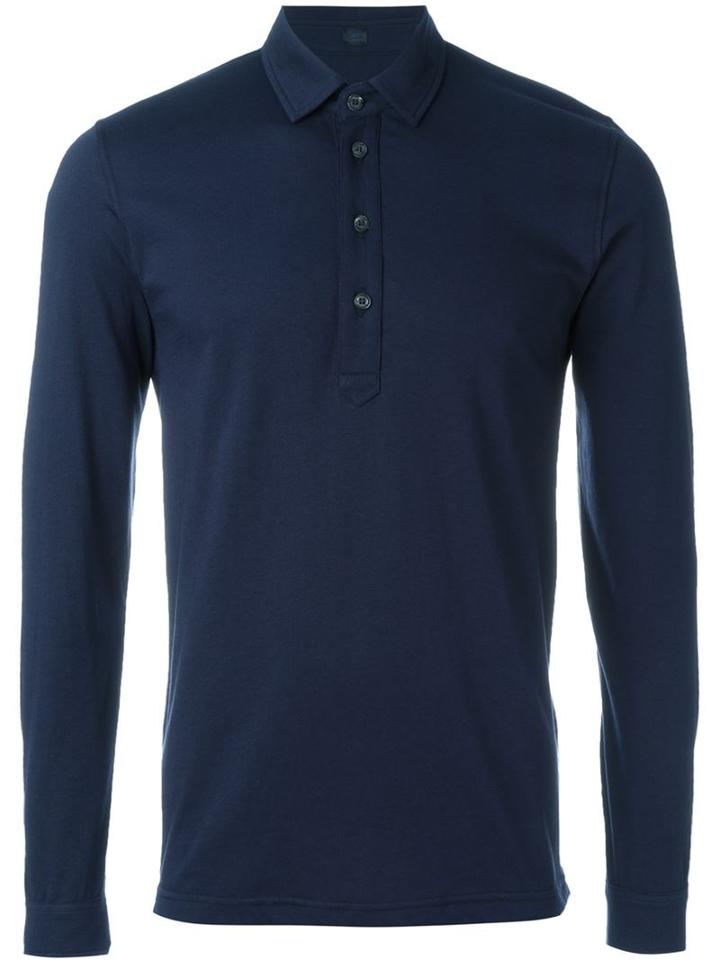 Mp Massimo Piombo Longsleeved Polo Shirt, Men's, Size: S, Blue, Cotton