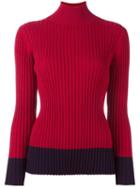 Jil Sander Navy Ribbed Two Tone Turtleneck Jumper, Women's, Size: Small, Red, Wool/nylon